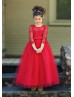 Illusion Sweetheart Neck Red Lace Tulle Floor Length Flower Girl Dress Illusion Sweetheart Neck Red Lace Tulle Floor Length Flower Girl Dress